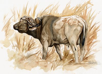 Cape Buffalo Watercolor 2