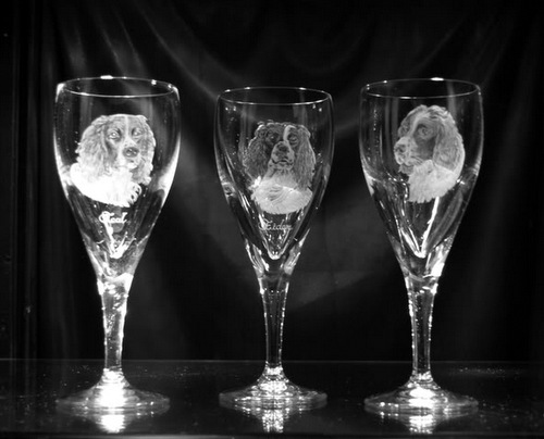 Crystal Wine Glass Set with Spaniel