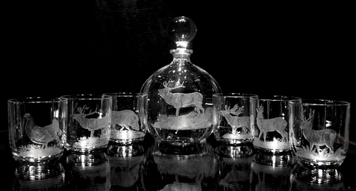 Crystal Decanter & Glasses with Deer