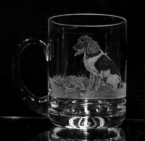 Crystal Glass Beer Mug with Spaniel