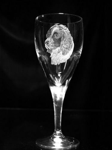 Crystal Wine Glass with Spaniel
