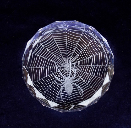 Crystal Glass Paperweight with Spider