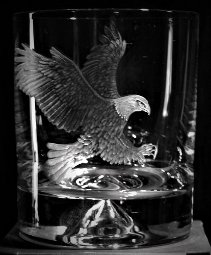 Bald Eagle opposing one another Version # 5 - Sand-Carved Bald Eagle glasses 2 Whiskey/Cognac/Brandy glasses CHOICE OF 5 Sizes/Styles